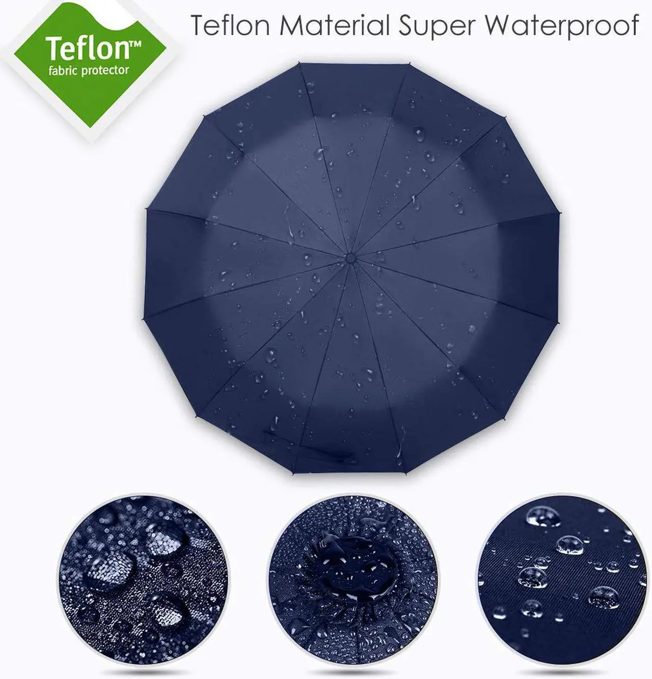 Alt view image 4 of 7 - WERLEO 12 Ribs Windproof Travel Umbrella with Teflon Canopy Lengthened Handle with Auto Open Close Button Compact Protection from Rain, Free Upscale Leather Cover