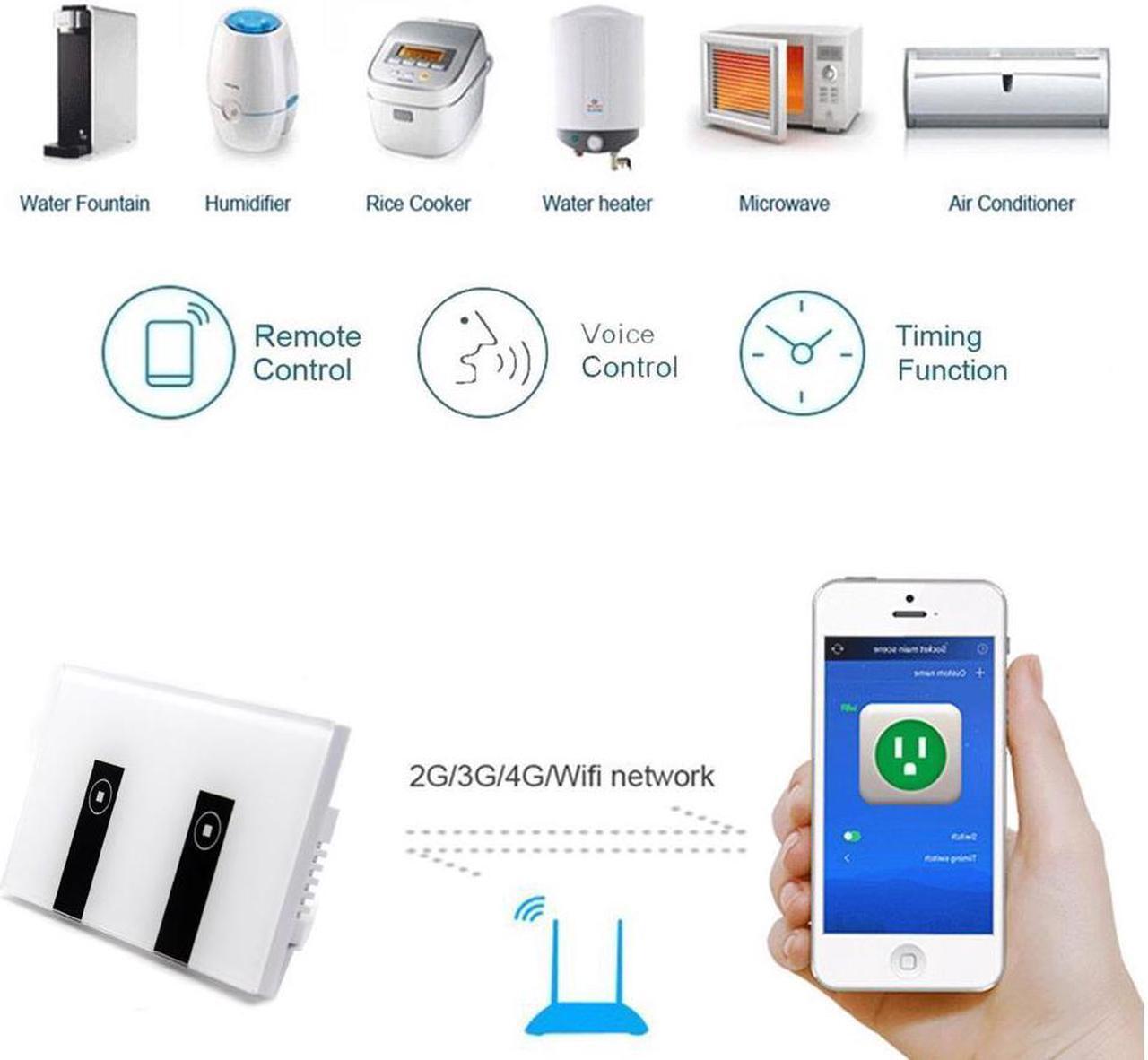 Alt view image 5 of 7 - WIFI Smart Wall Light Home Switch 2 Gang Wireless in Wall Glass Touch Panel Plate Works with Alexa Echo Google Home Remote Control Lights by Android/IOS APP