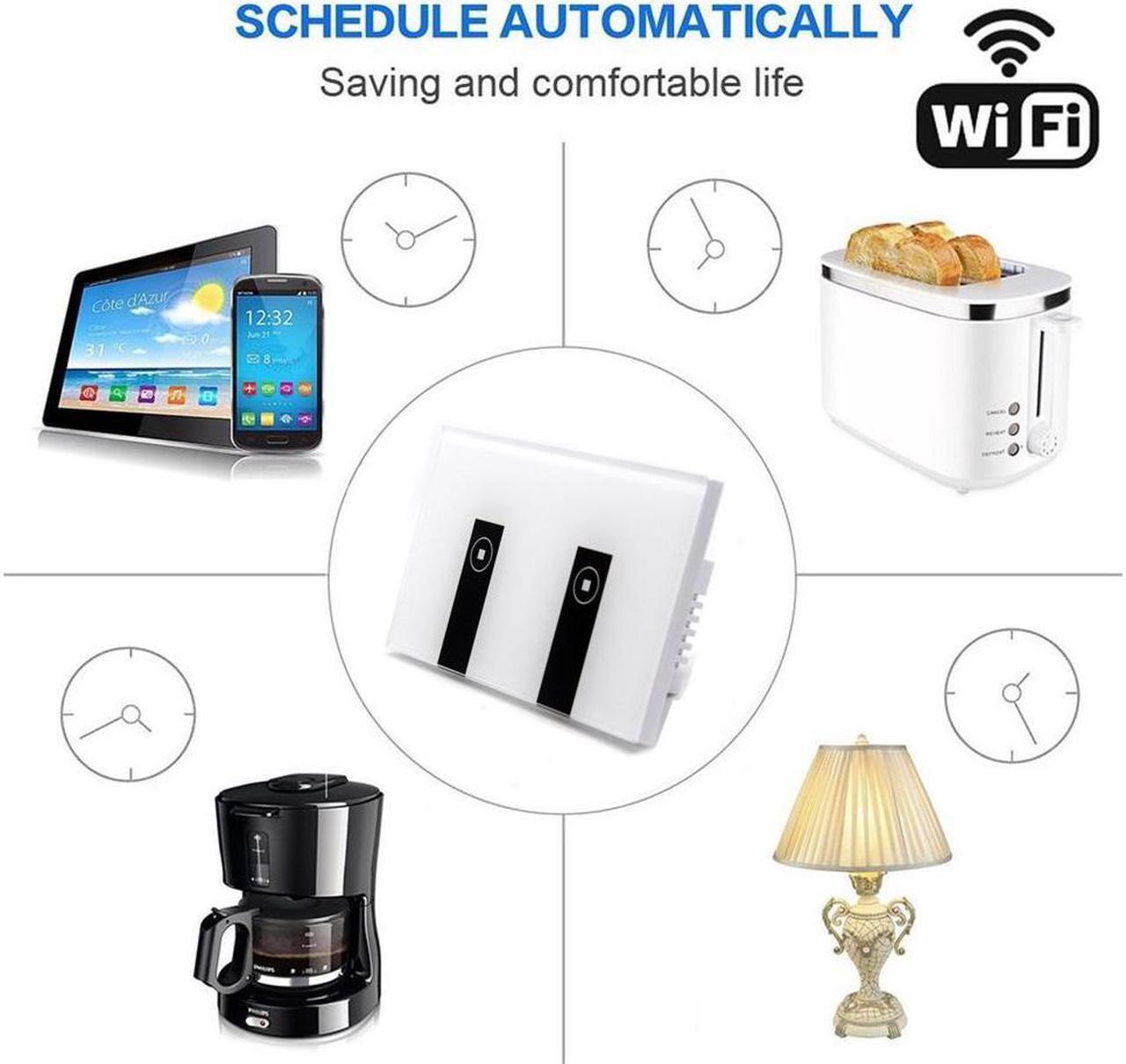Alt view image 7 of 7 - WIFI Smart Wall Light Home Switch 2 Gang Wireless in Wall Glass Touch Panel Plate Works with Alexa Echo Google Home Remote Control Lights by Android/IOS APP