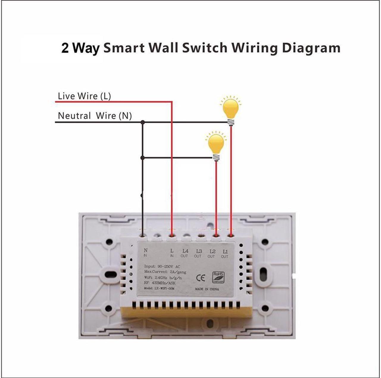 Alt view image 4 of 7 - WIFI Smart Wall Light Home Switch 2 Gang Wireless in Wall Glass Touch Panel Plate Works with Alexa Echo Google Home Remote Control Lights by Android/IOS APP