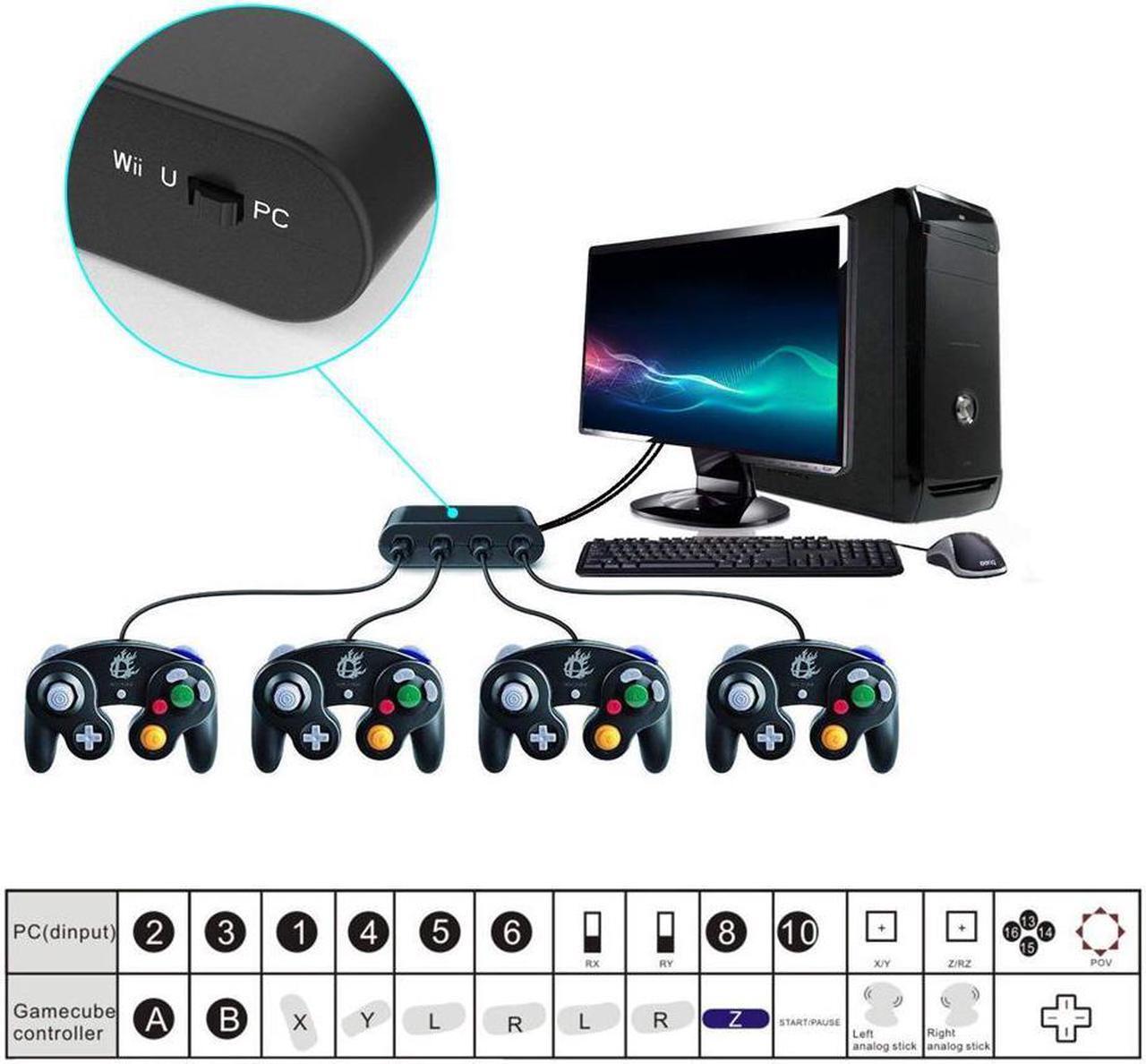 Alt view image 5 of 7 - Gamecube Controller Adapter for Wii u and 4 Port Black Super Smash Bros GameCube Adapter for Wii u PC USB Switch