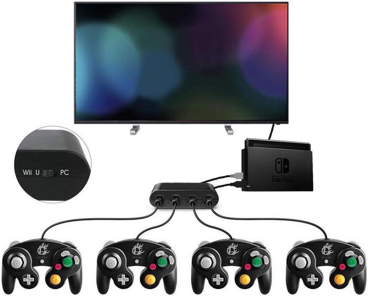 Alt view image 7 of 7 - Gamecube Controller Adapter for Wii u and 4 Port Black Super Smash Bros GameCube Adapter for Wii u PC USB Switch