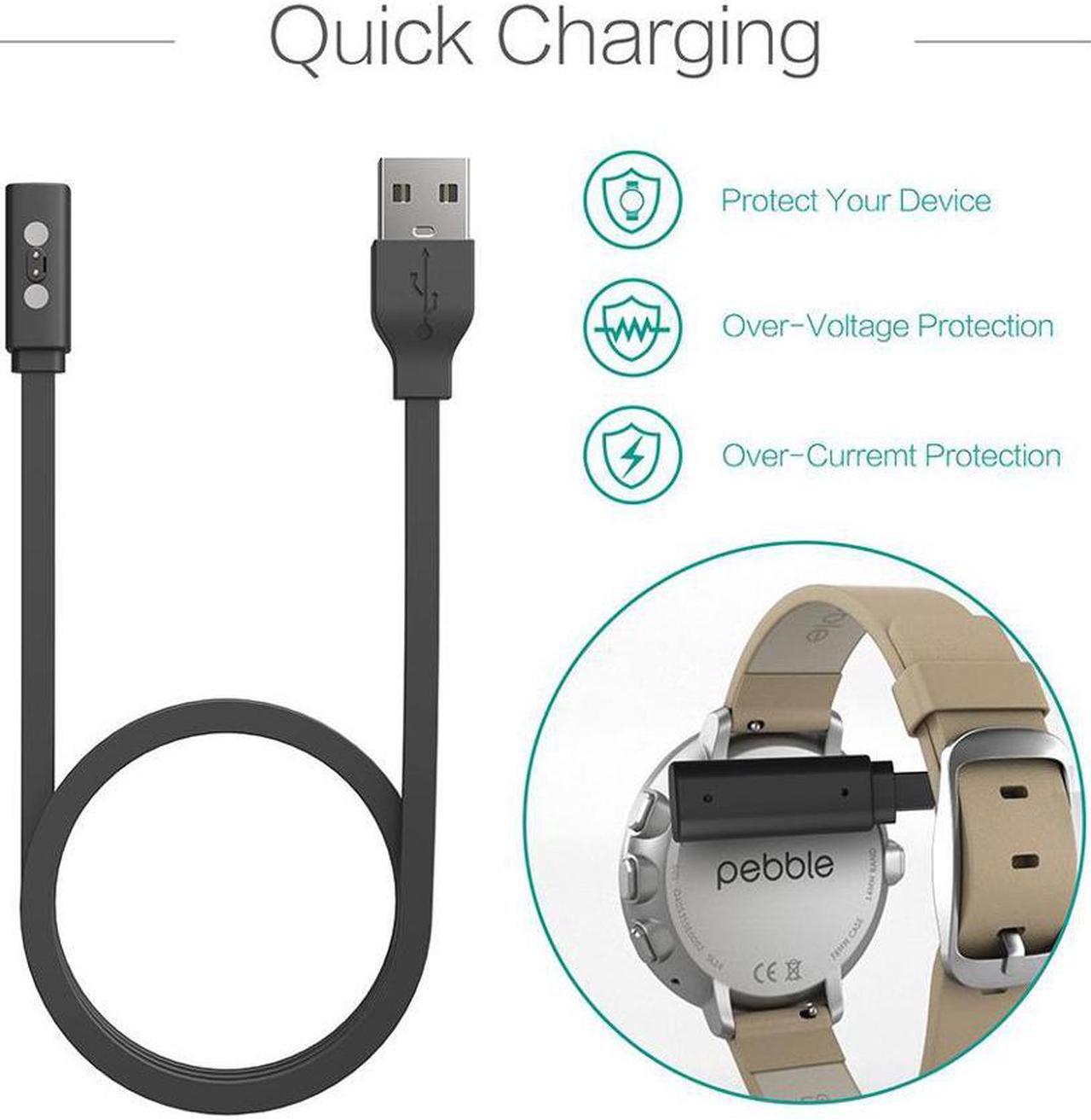 Alt view image 2 of 6 - Pebble Time Charger Pinhen Replacement USB Charger Cable Cord For Pebble Time/Time Steel/Time Round Smart (Pebble Time Charger Black)