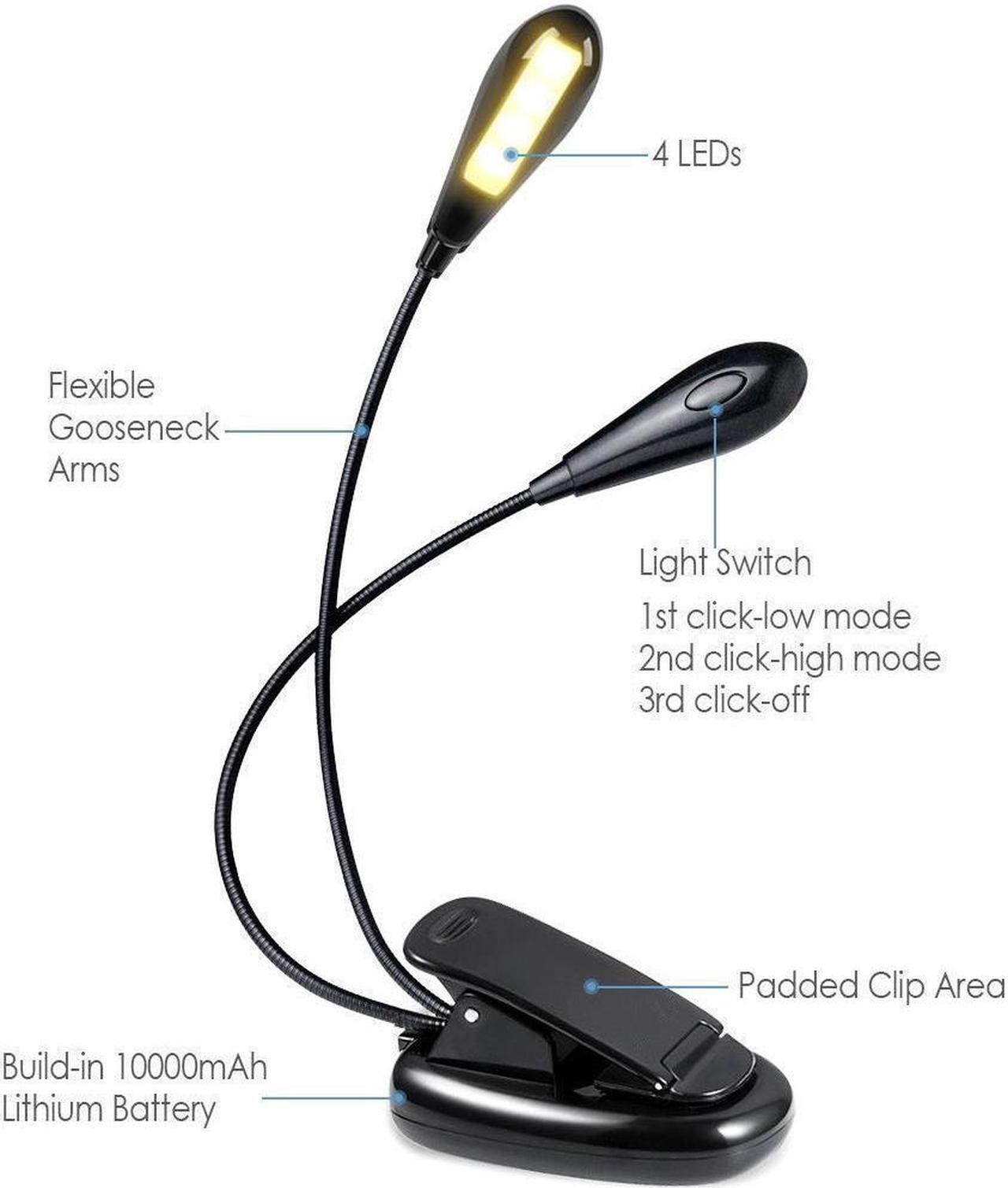 Alt view image 3 of 7 - Rechargeable LED Book Light Dimmable Clip On Reading Lamp for Bed Shelves Kindle