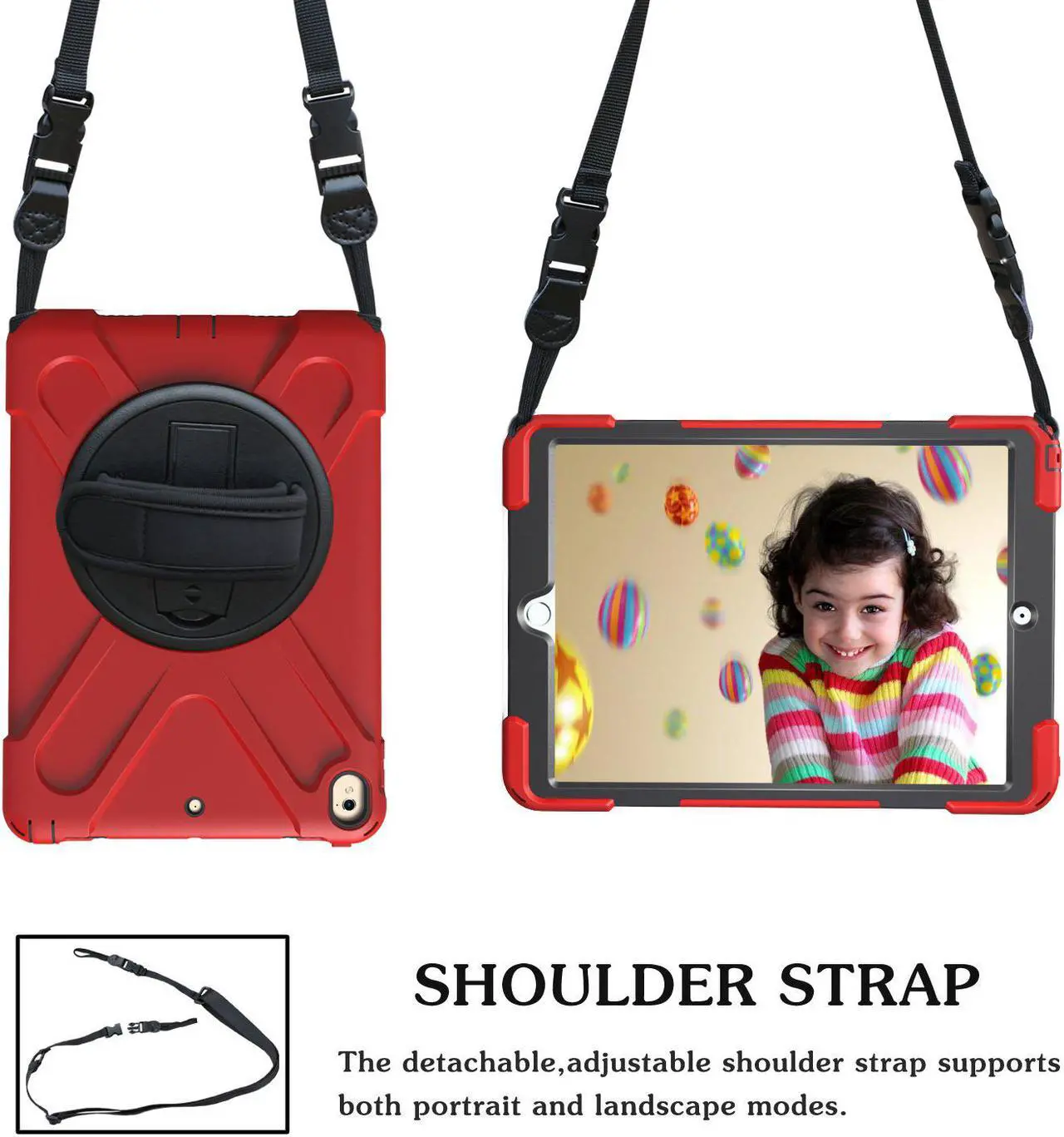 Alt view image 2 of 7 - New iPad Pro 10.5 Case,Heavy Duty Carrying Rugged Protective Armor Case with 360 Degree Stand, Handle Hand Grip & Shoulder Strap, For Apple Tablet 10.5 inch 2017 Cover Skin Kids A1701 A1709 Black