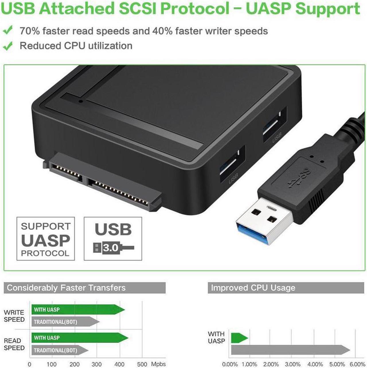 Alt view image 3 of 6 - USB 3.0 to SATA Adapter TF SD Card Reader USB 3.0 Hub 2 Ports Converter 3 in 1 for 2.5” 3.5” HDD Hard Drive, SSD Drives with Power Adapter Support UASP