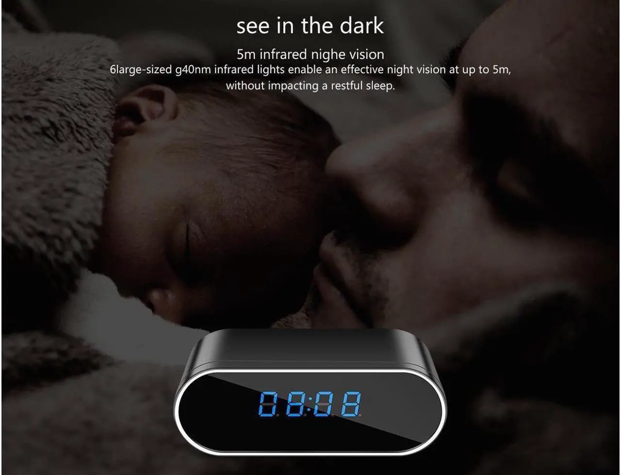 Alt view image 5 of 7 - WiFi Hidden Camera Clock Hidden Spy Clock Camera Night Vision Nanny Cam Mini Alarm Clock DVR With Motion Detection for Home Security Surveillance Apps for iOS Android PC Mac