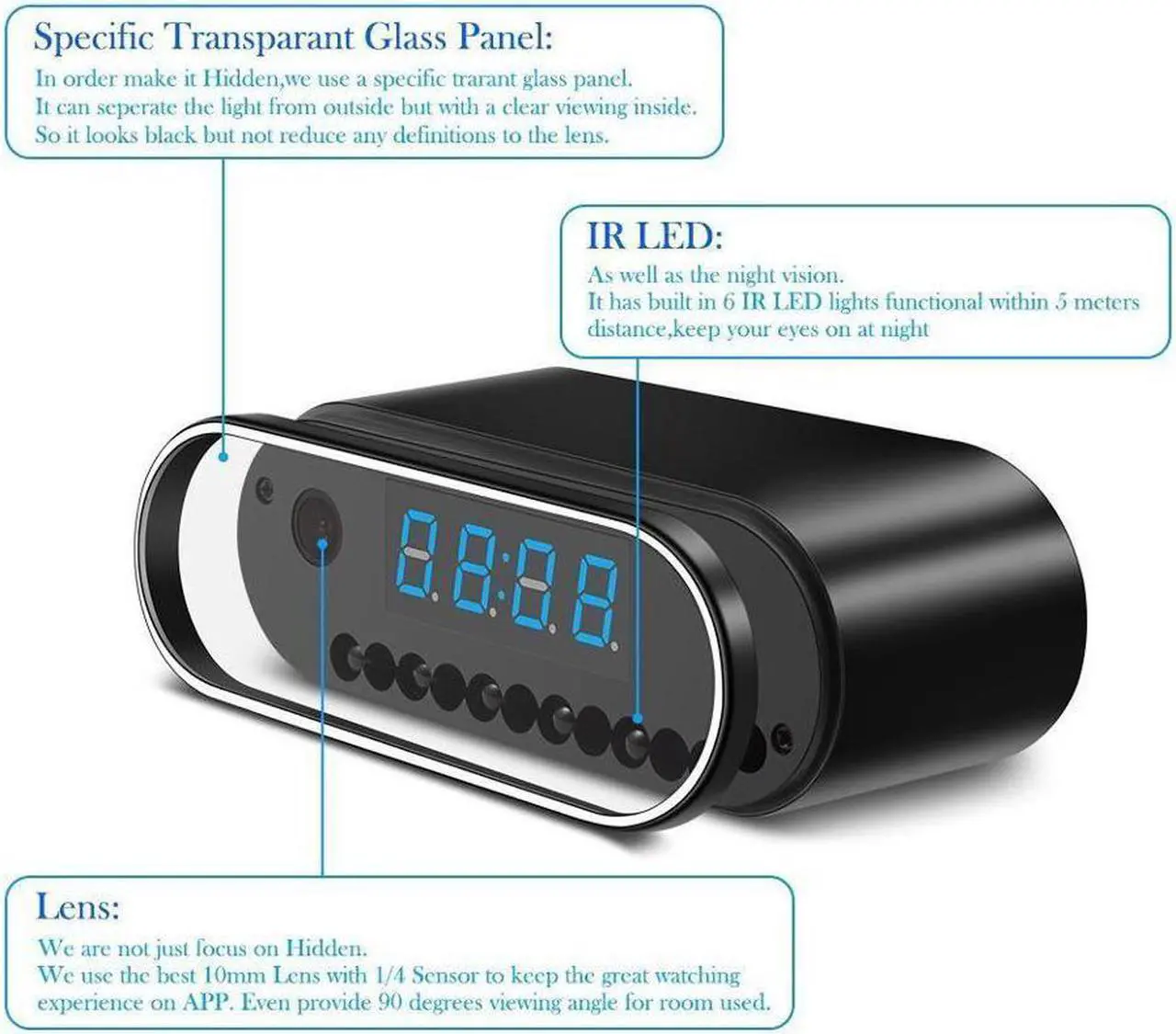 Alt view image 3 of 7 - WiFi Hidden Camera Clock Hidden Spy Clock Camera Night Vision Nanny Cam Mini Alarm Clock DVR With Motion Detection for Home Security Surveillance Apps for iOS Android PC Mac