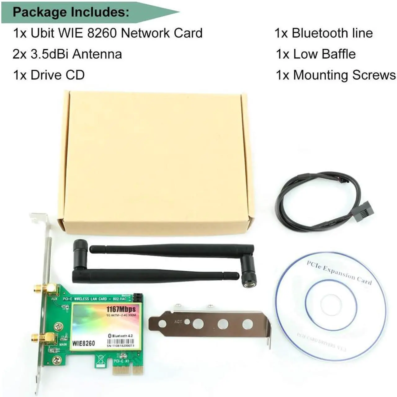 Alt view image 7 of 7 - AC 1200Mbps Bluetooth 4.2 Wireless Network Card 802.11 AC Dual-Band 1167Mbps WiFi Card with Bluetooth 4.2 Dual-Band 5Ghz-867Mbps / 2.4Ghz-300Mbps Network Card for PC - WIE8260