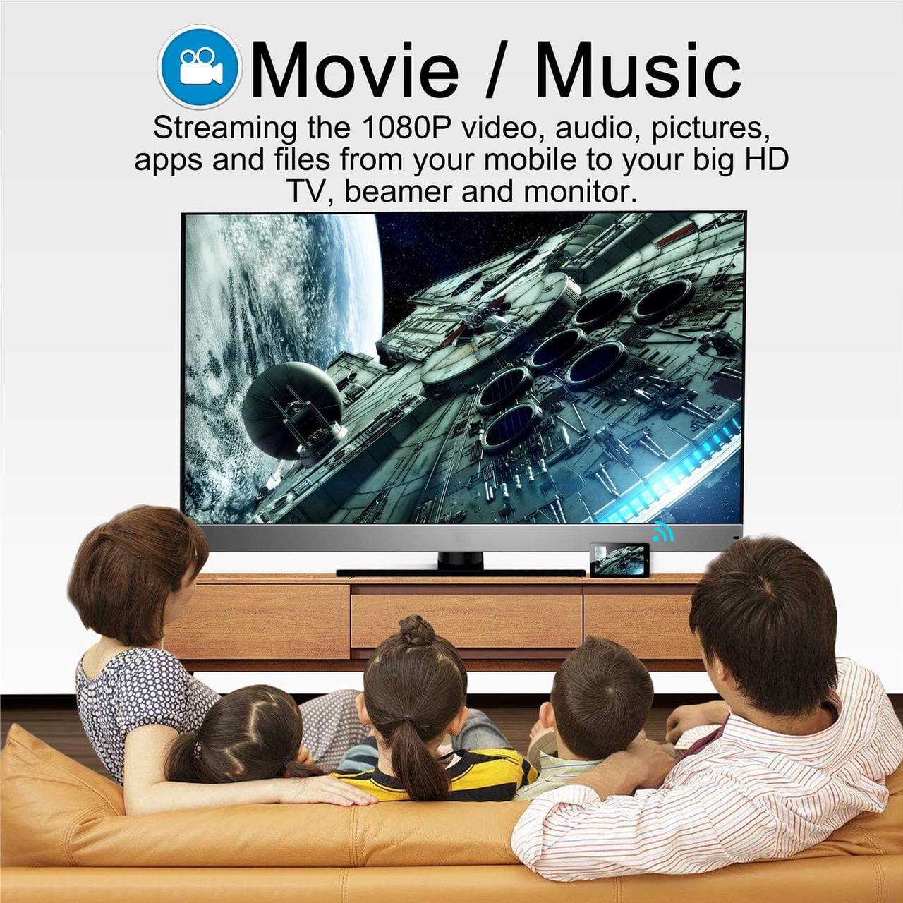 Alt view image 4 of 7 - Wireless and Wired 2 in 1 Display Dongle 1080P HDMI Display Receiver for TV Projector, Compatible with Android iOS Smartphone Tablet Apple iPhone iPad Mac Windows, Support Airplay DLNA Miracast