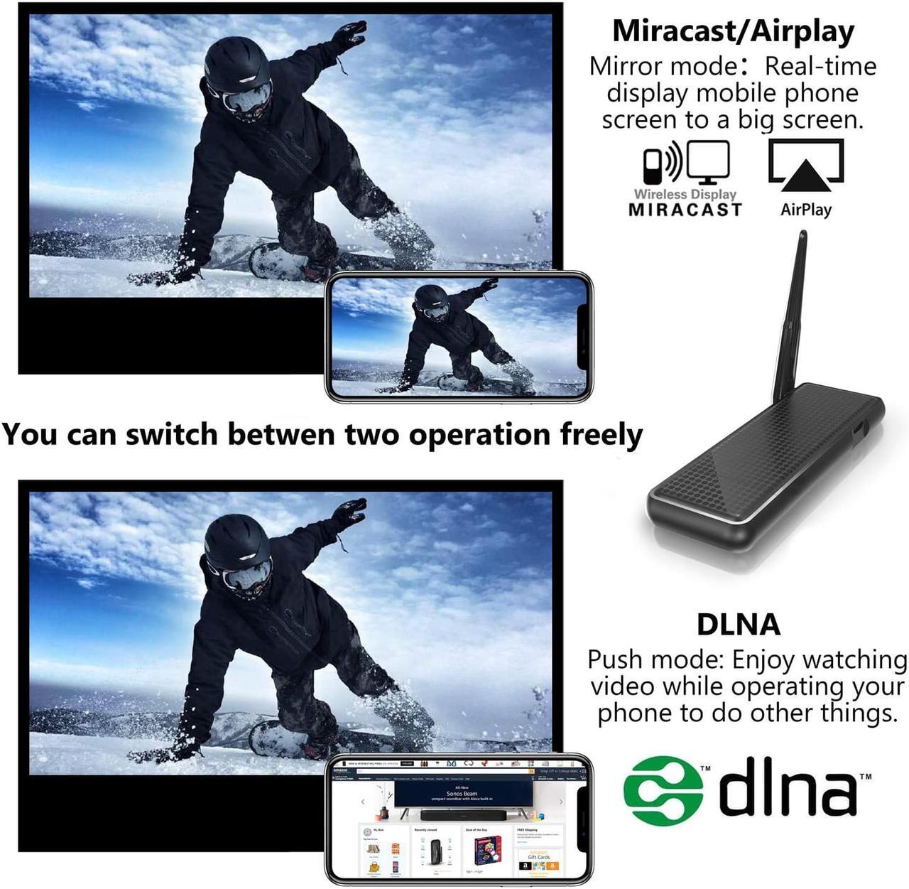 Alt view image 6 of 7 - Wireless and Wired 2 in 1 Display Dongle 1080P HDMI Display Receiver for TV Projector, Compatible with Android iOS Smartphone Tablet Apple iPhone iPad Mac Windows, Support Airplay DLNA Miracast