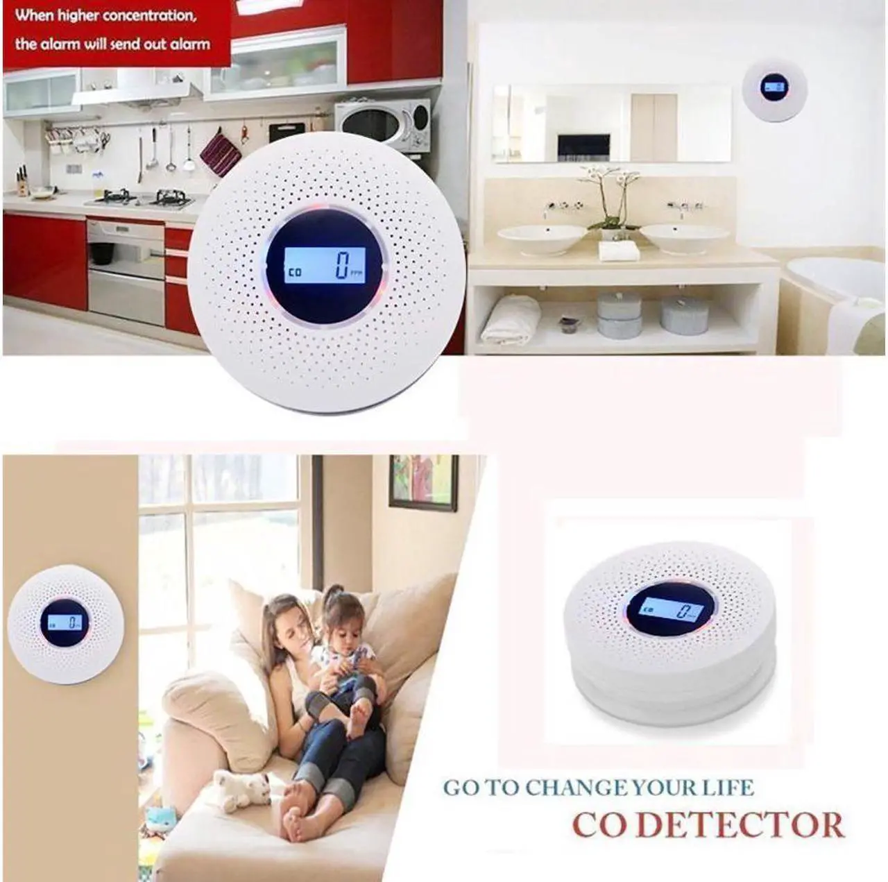 Alt view image 4 of 7 - Smoke and Carbon Monoxide Detector Combo, with Sound Warning and Number Display Battery Powered Smoke CO Alarm Detector