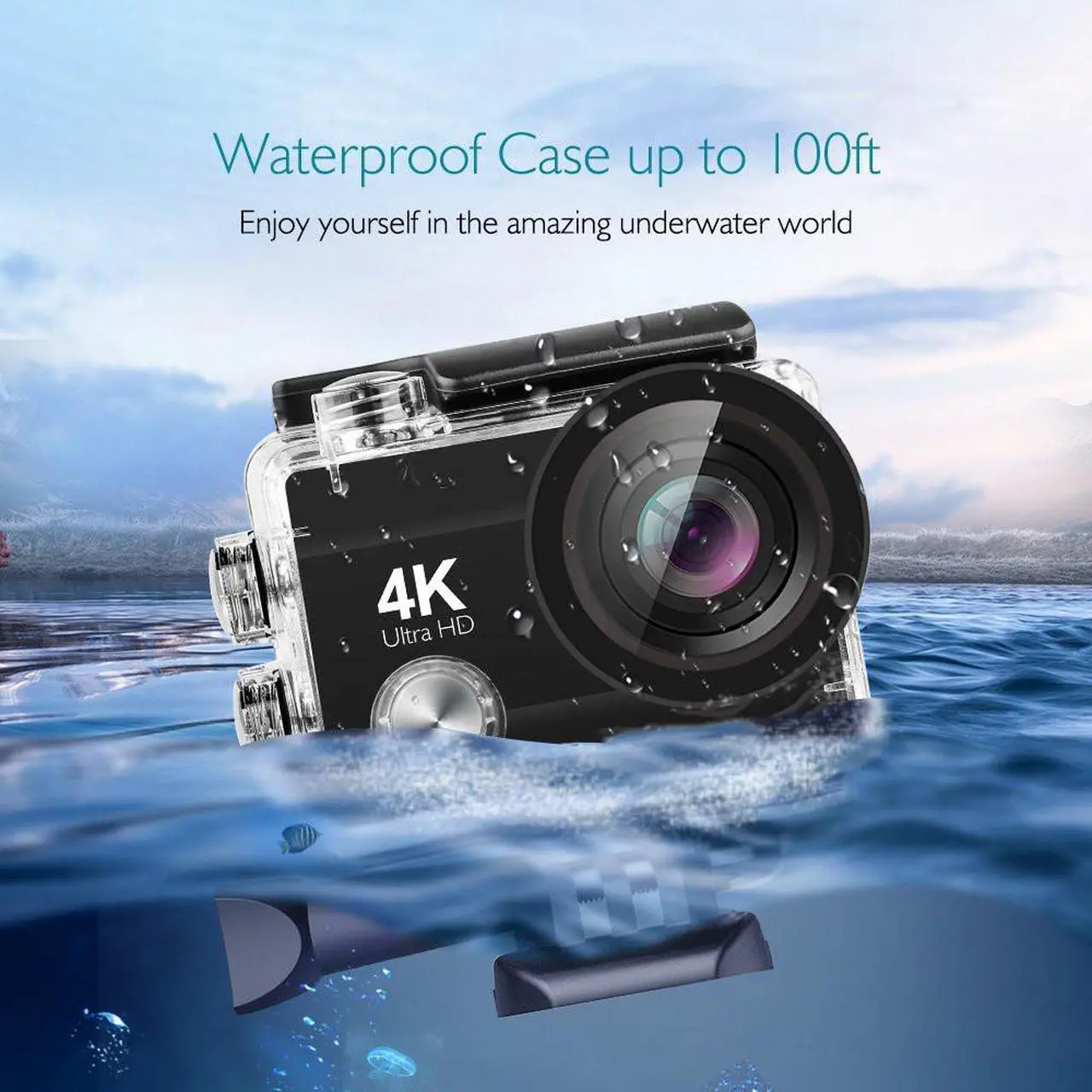 Alt view image 6 of 7 - 4K Action Camera 16MP Vision 3 Underwater Waterproof Camera 170° Wide Angle WiFi Sports Cam with Remote 2 Batteries and Mounting Accessories Kit