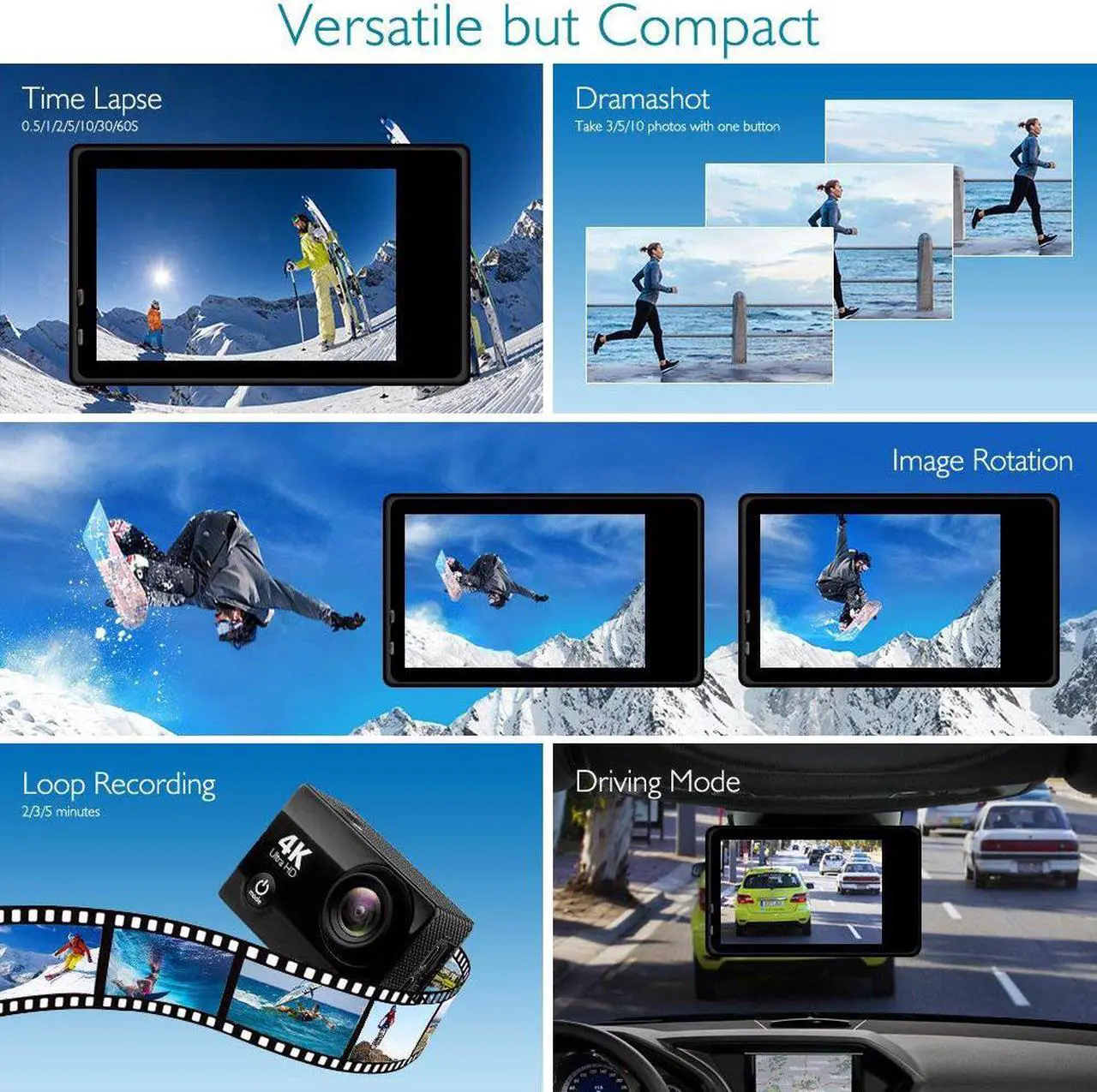 Alt view image 3 of 7 - 4K Action Camera 16MP Vision 3 Underwater Waterproof Camera 170° Wide Angle WiFi Sports Cam with Remote 2 Batteries and Mounting Accessories Kit