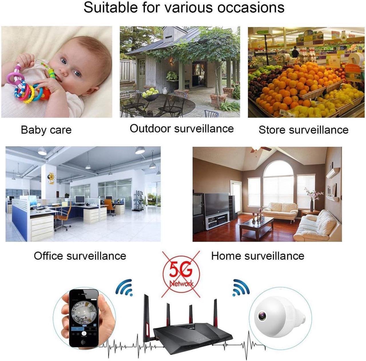 Alt view image 5 of 7 - Light Bulb Camera, WiFi Home Monitor Surveillance Camera for Baby/Elder/Pet/Nanny Monitor