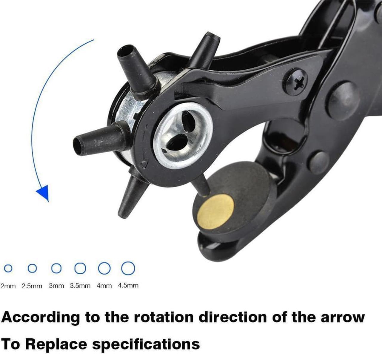 Alt view image 3 of 7 - Revolving Leather Hole Punches -2 Year Warranty -Professional Puncher for Belt, Saddle, Tack, Watch Strap, Shoe, Fabric, Paper, Eyelet - Easily Punches Perfect Round Holes in 2.0 mm- 4.5 mm
