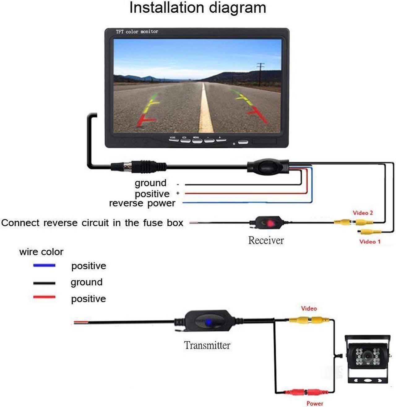 Alt view image 7 of 7 - RC 12V 24V Car Backup Camera Rear View Wireless IR Night Vision Backup Camera Waterproof Kit + 7" TFT LCD Monitor Parking Assistance System for Truck/Van/Caravan/Trailers/Camper