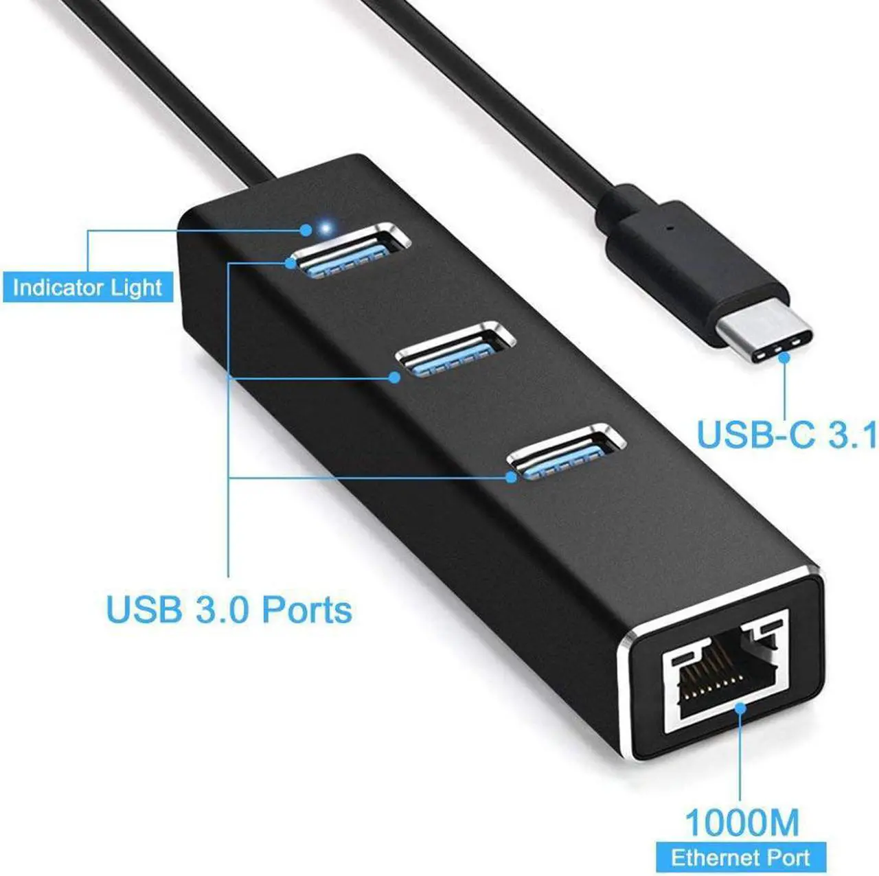 Alt view image 2 of 5 - USB C Hub Aluminum USB C Adapter with 3 USB 3.0 Ports Type C Adapter to USB 3.0 Portable Data Hub with 1000 Mpbs RJ45 Gigabit Ethernet LAN Network Adapter Converter for Macbook Windows OS Linux