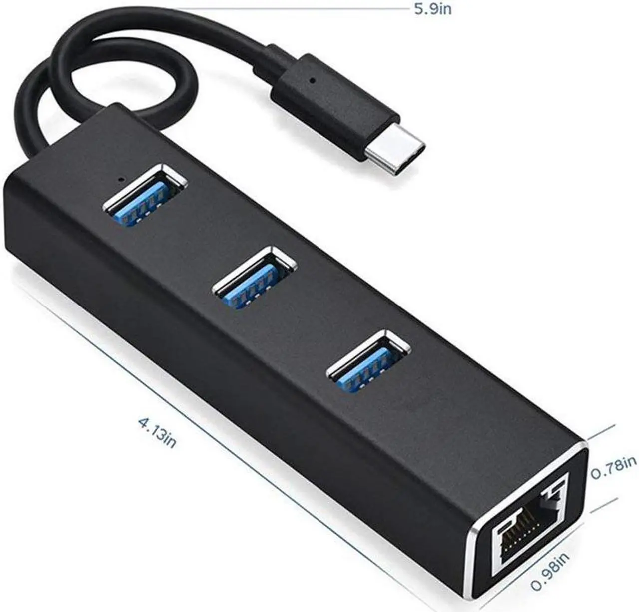 Alt view image 4 of 5 - USB C Hub Aluminum USB C Adapter with 3 USB 3.0 Ports Type C Adapter to USB 3.0 Portable Data Hub with 1000 Mpbs RJ45 Gigabit Ethernet LAN Network Adapter Converter for Macbook Windows OS Linux