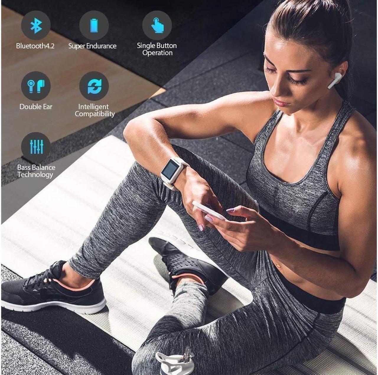 Alt view image 2 of 7 - Bluetooth Headphones,Wireless Headphones Earbuds Stereo Earphone Cordless Sport Headsets,Bluetooth in-Ear Earphones with Built-in Mic for Smart Phones- Best Sport Wireless Earbuds