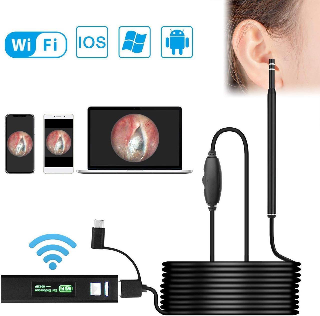 Main image of Ear Camera,Wireless Otoscope with 1.3 MP HD Digital, WiFi Ear Scope for Ear Cleaning, Waterproof Otoscope with 6 Adjustable LED Lights for iPhone, Android and Windows