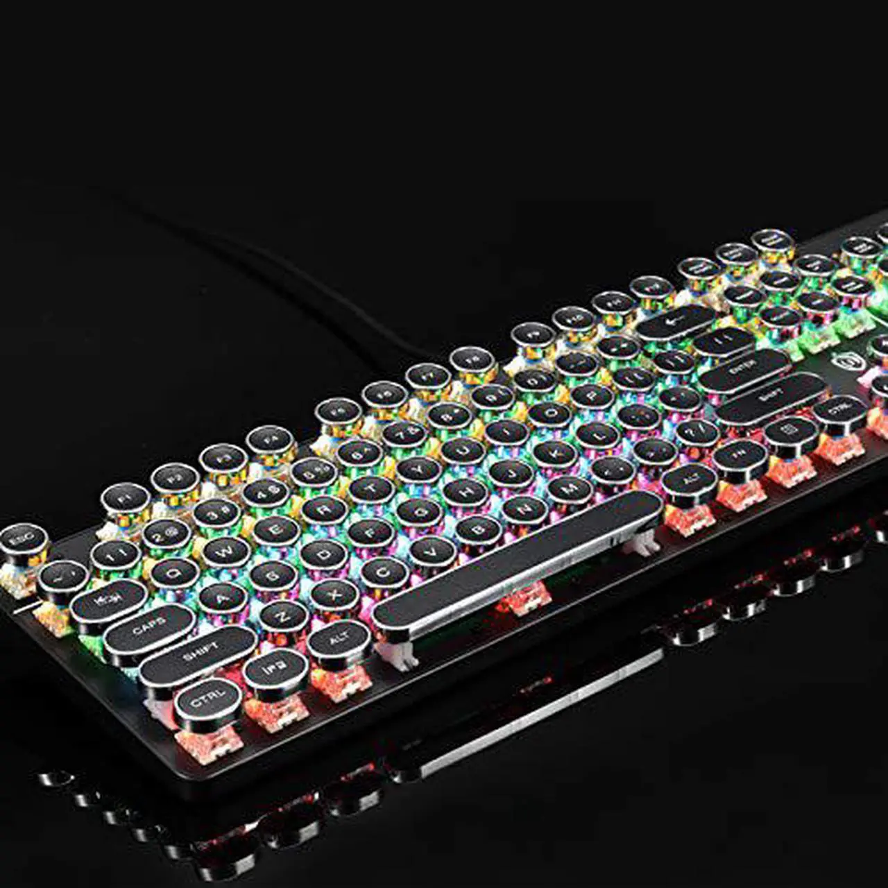 Alt view image 4 of 6 - USB LED Backlit Retro Typewriter Mechanical Keyboard - Blue Switch - Round Keycaps - 104 Keys Vintage Inspired Steampunk Gaming Keyboard – Mechanical Gaming Keyboard for PC Mac Gamer Typ