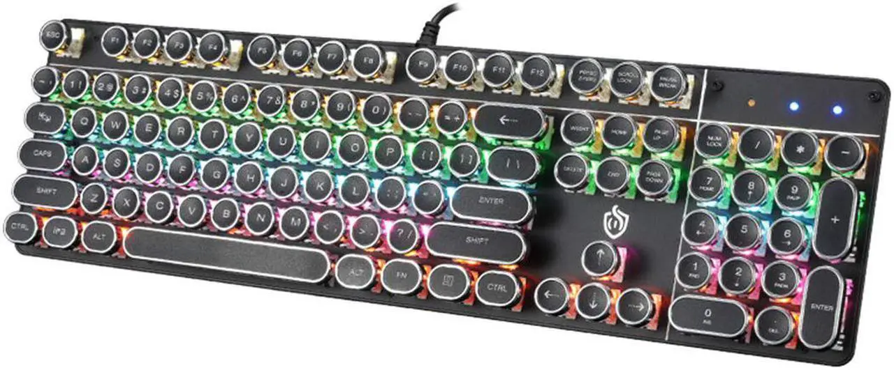 Main image of USB LED Backlit Retro Typewriter Mechanical Keyboard - Blue Switch - Round Keycaps - 104 Keys Vintage Inspired Steampunk Gaming Keyboard – Mechanical Gaming Keyboard for PC Mac Gamer Typ