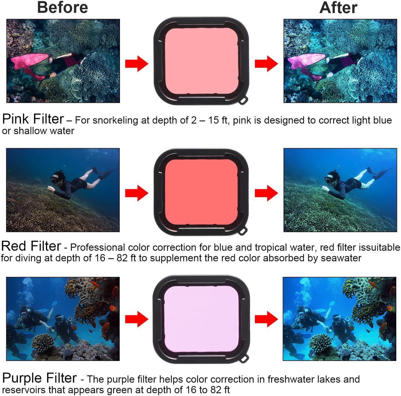 Alt view image 5 of 7 - 3 in 1 Snorkel Diving Underwater Red / Pink / Purple Lens Filter in Seawater & Freshwater for Waterproof Official Housing of GoPro Hero (2018) / GoPro 7 Black / 6 / 6 Black / Hero 5 / 5 Black