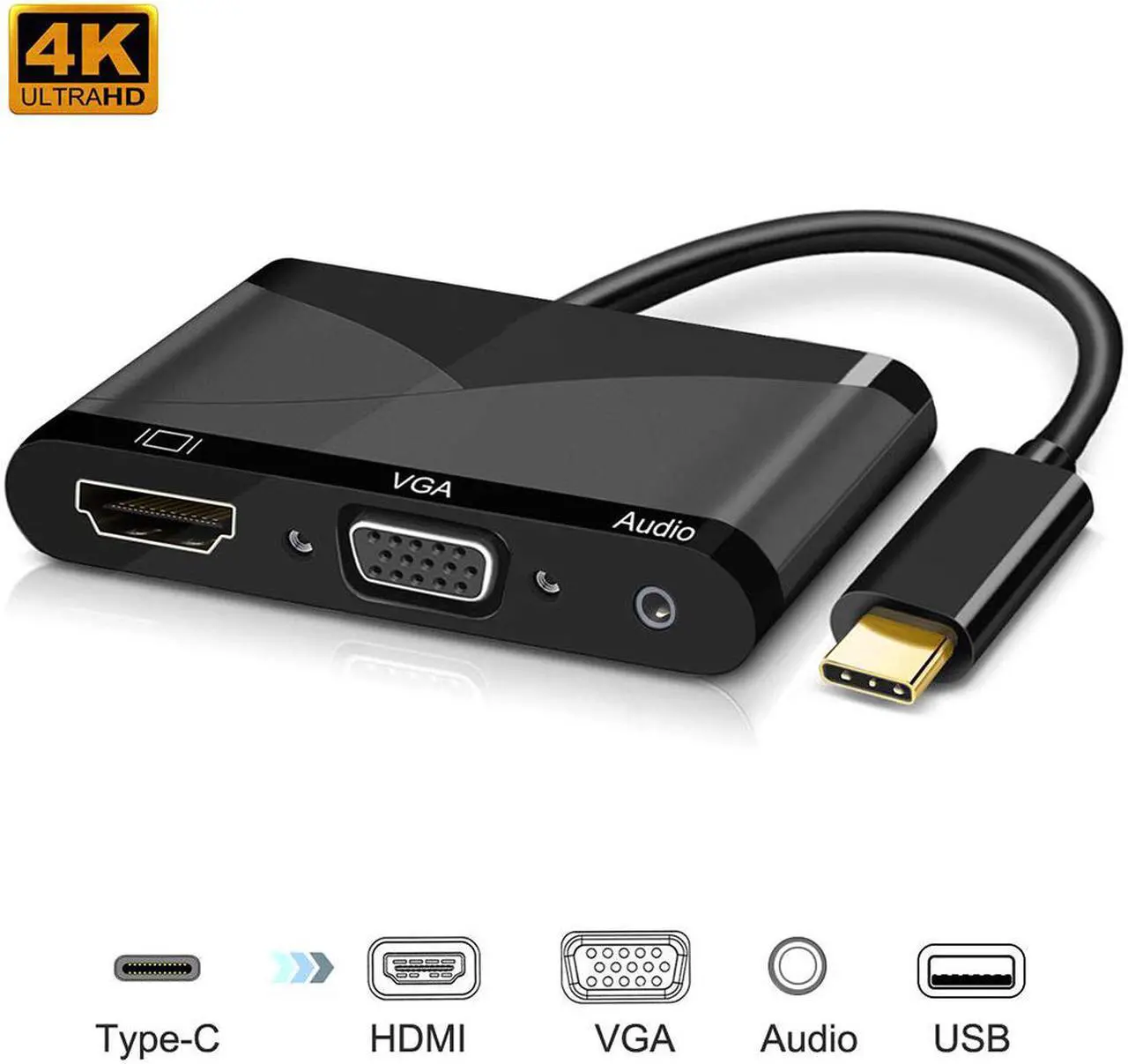 Main image of Werleo USB C to HDMI + VGA Audio Adapter USB Type C Thunderbolt 3 Compatible to HDMI 4K + VGA Video Converter for 2017 New MacBook Pro / Chromebook Pixel / ThinkPad T470 / Samsung Galaxy S8 etc