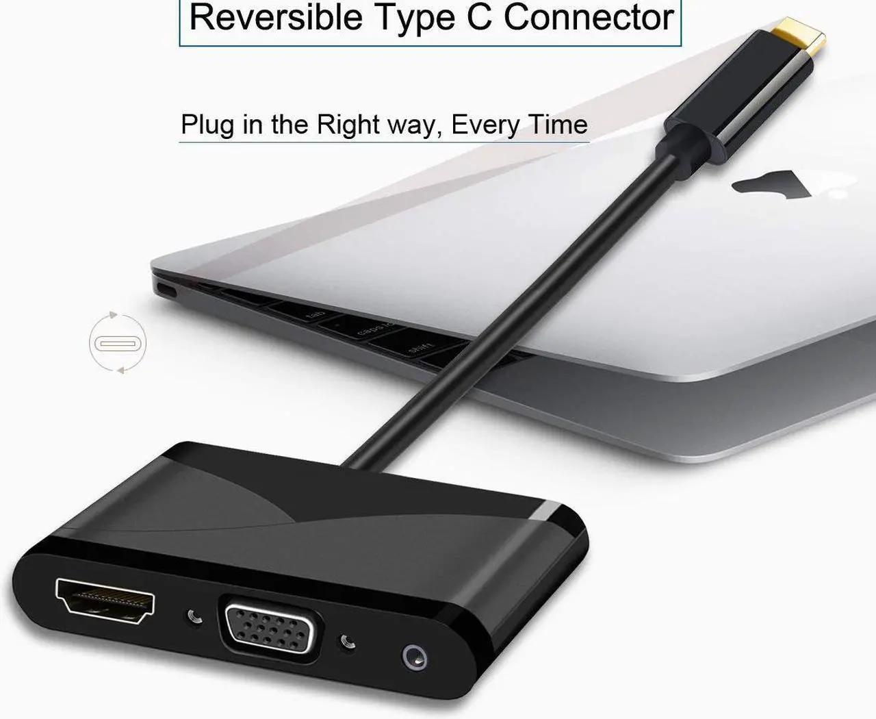 Alt view image 5 of 7 - Werleo USB C to HDMI + VGA Audio Adapter USB Type C Thunderbolt 3 Compatible to HDMI 4K + VGA Video Converter for 2017 New MacBook Pro / Chromebook Pixel / ThinkPad T470 / Samsung Galaxy S8 etc