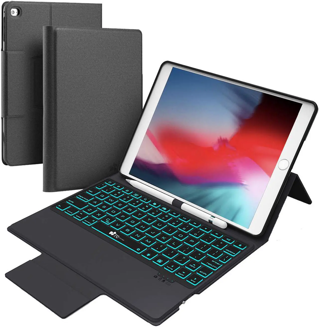 Main image of Keyboard Case for iPad New 2018 iPad(6th Gen), 2017 iPad(5th Gen), iPad Pro 9.7, iPad Air 2 & 1,iPad 9.7 inch BT Backlit Thin & Light - Wireless/BT - 7 Color Backlight Keyboard with Pencil Holder