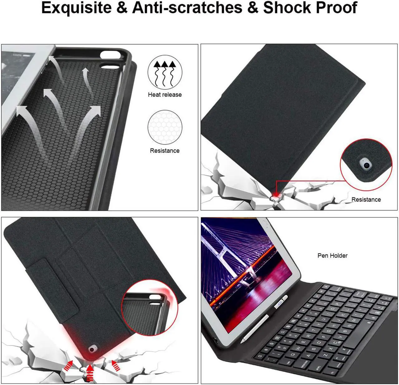 Alt view image 6 of 7 - Keyboard Case for iPad New 2018 iPad(6th Gen), 2017 iPad(5th Gen), iPad Pro 9.7, iPad Air 2 & 1,iPad 9.7 inch BT Backlit Thin & Light - Wireless/BT - 7 Color Backlight Keyboard with Pencil Holder