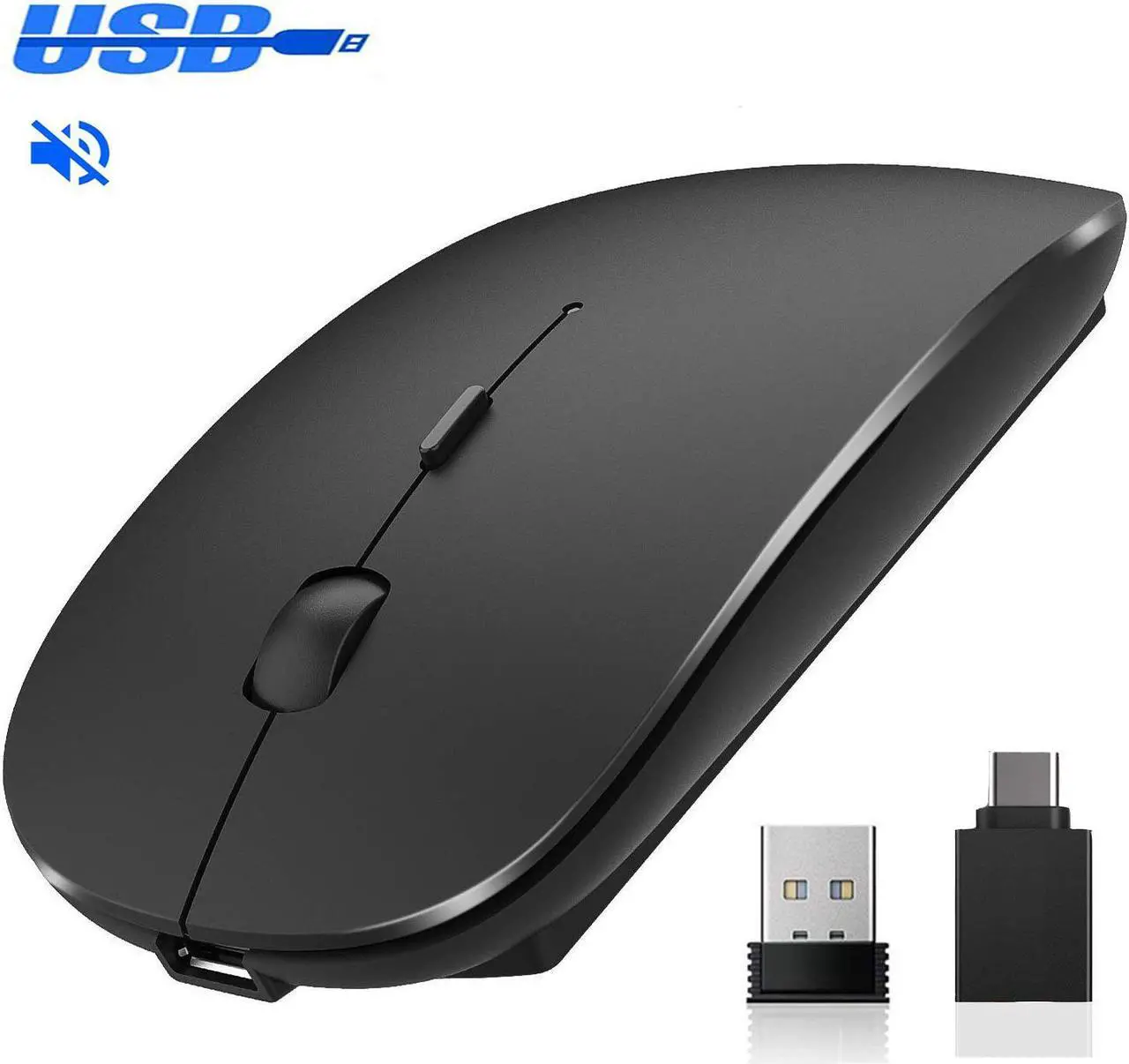 Main image of Wireless Mouse, Computer Mouse, 2.4G Slim Silent Click Noiseless Optical Mouse with USB Receiver & Type-C Adapter, Wireless Mouse for Laptop, Computer, Notebook, Desktop, PC, MacBook
