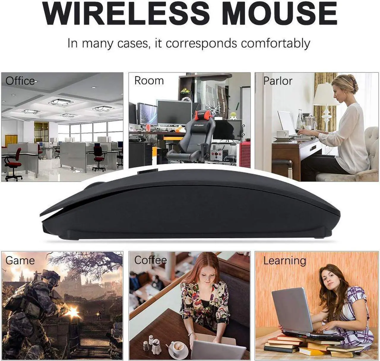 Alt view image 7 of 7 - Wireless Mouse, Computer Mouse, 2.4G Slim Silent Click Noiseless Optical Mouse with USB Receiver & Type-C Adapter, Wireless Mouse for Laptop, Computer, Notebook, Desktop, PC, MacBook