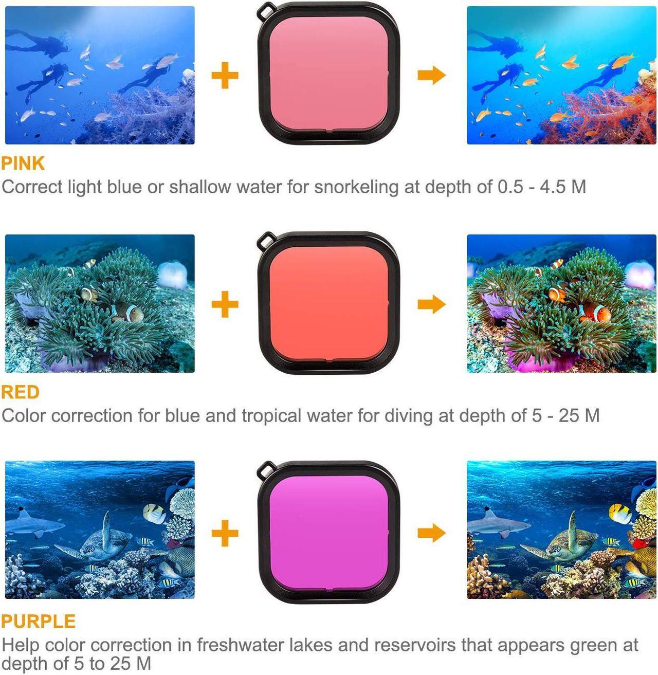 Alt view image 3 of 7 - Waterproof Housing Case Filter Kit for GoPro Hero 8 Black, Waterproof Case Diving Protective Housing + 3 Pack Dive Filter + 10 PCS Anti Fog Inserts Accessories for GoPro Action Camera