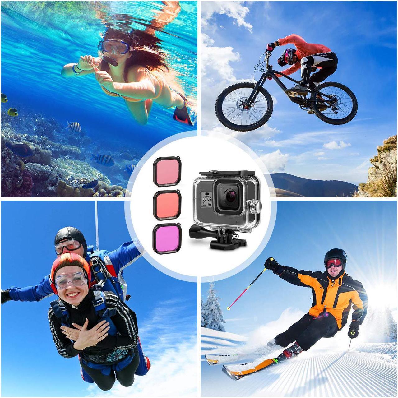 Alt view image 2 of 7 - Waterproof Housing Case Filter Kit for GoPro Hero 8 Black, Waterproof Case Diving Protective Housing + 3 Pack Dive Filter + 10 PCS Anti Fog Inserts Accessories for GoPro Action Camera