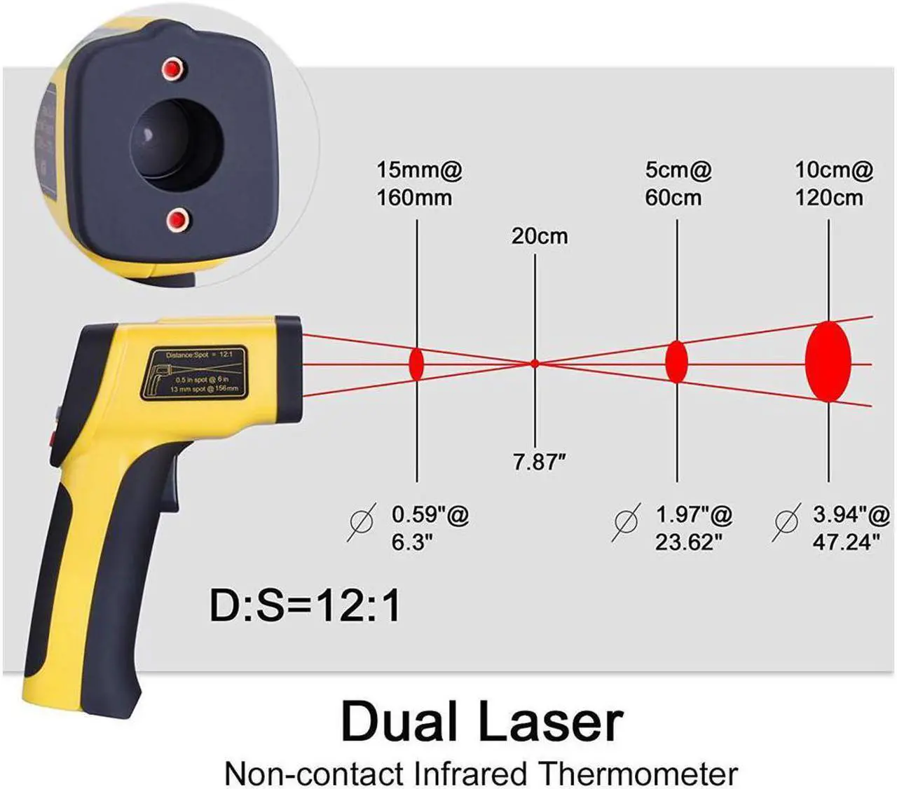 Alt view image 2 of 7 - Infrared Thermometer Werleo Dual Laser Thermometer Temperature Gun Non-contact Surface Digital IR Thermometer -58?~1202? (-50? to 650?) Instant Read Handheld with Adjustable Emissivity