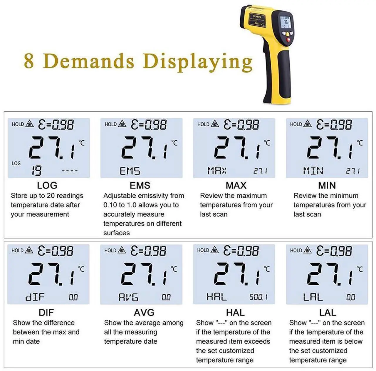 Alt view image 5 of 7 - Infrared Thermometer Werleo Dual Laser Thermometer Temperature Gun Non-contact Surface Digital IR Thermometer -58?~1202? (-50? to 650?) Instant Read Handheld with Adjustable Emissivity