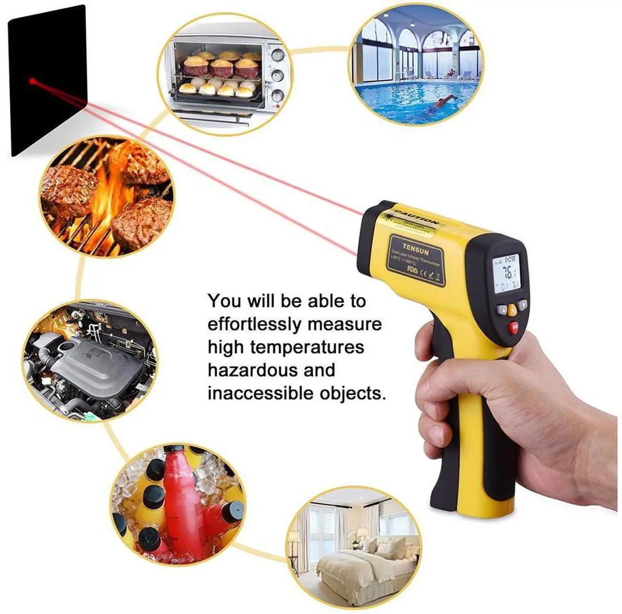 Alt view image 6 of 7 - Infrared Thermometer Werleo Dual Laser Thermometer Temperature Gun Non-contact Surface Digital IR Thermometer -58?~1202? (-50? to 650?) Instant Read Handheld with Adjustable Emissivity