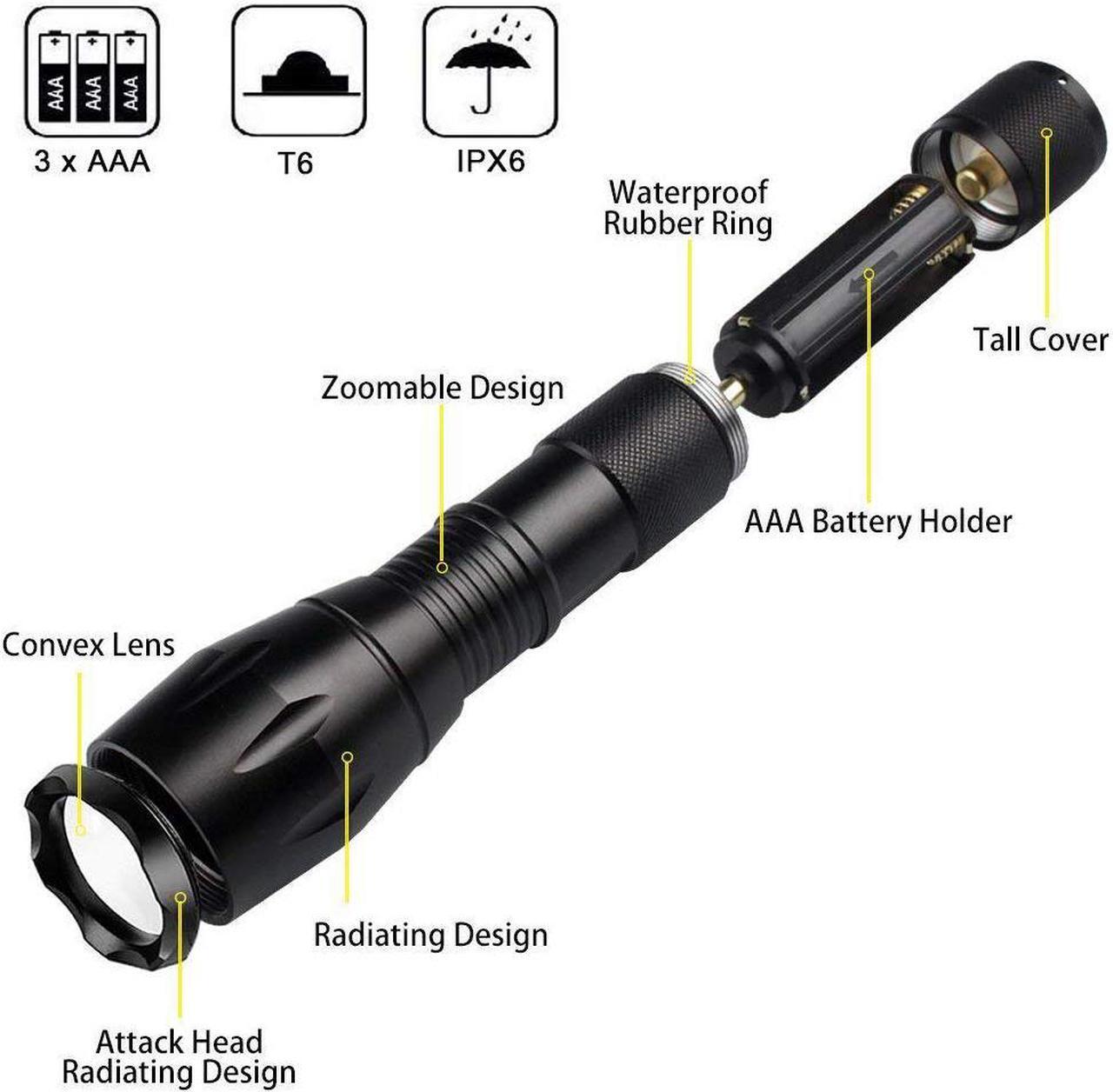 Alt view image 4 of 7 - 1000 Lumen Single Mode Led Flashlight, Super Bright Zoomable Tactical Flashlights, Perfect Handheld Light for Camping, Hiking