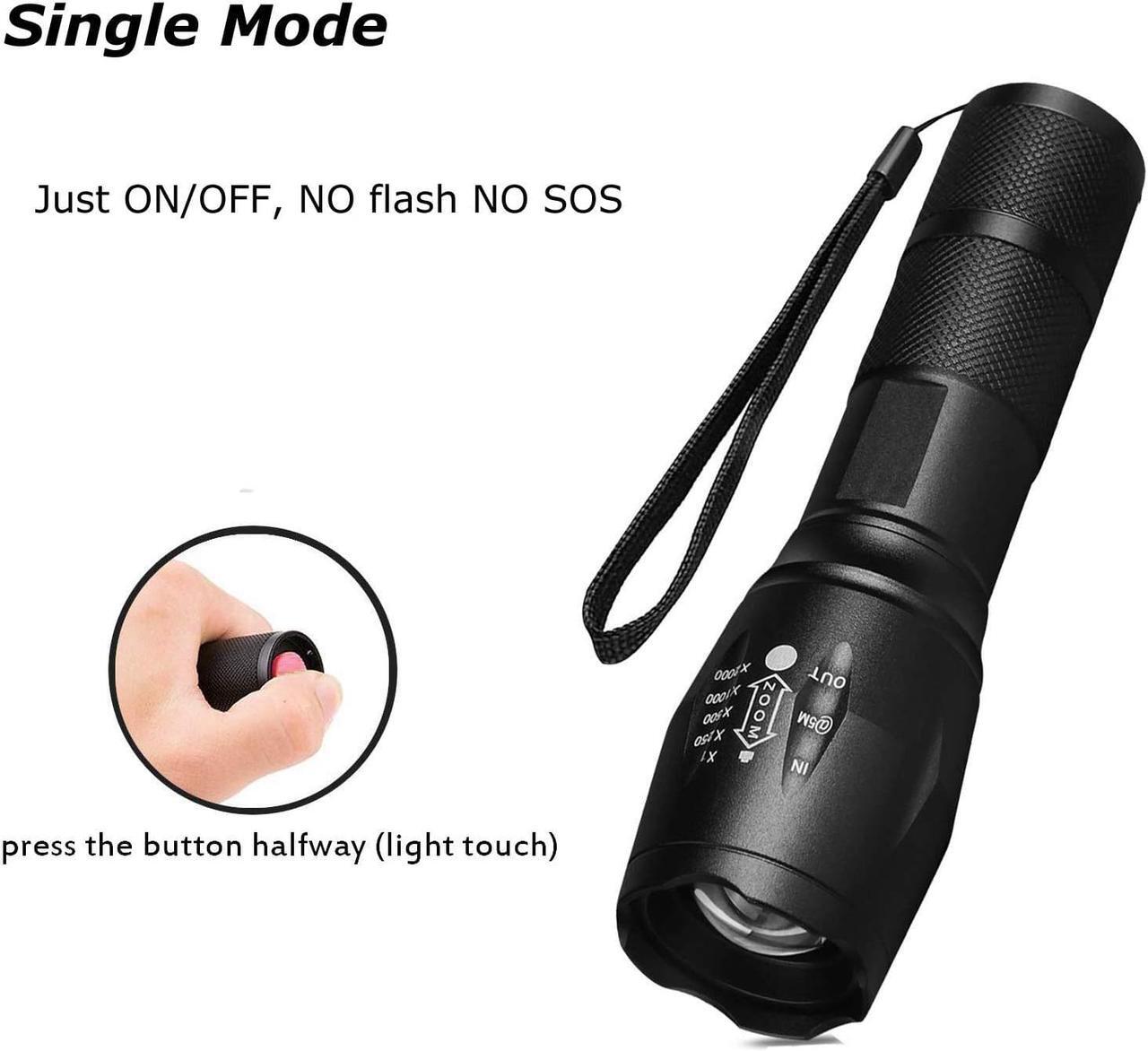 Alt view image 5 of 7 - 1000 Lumen Single Mode Led Flashlight, Super Bright Zoomable Tactical Flashlights, Perfect Handheld Light for Camping, Hiking