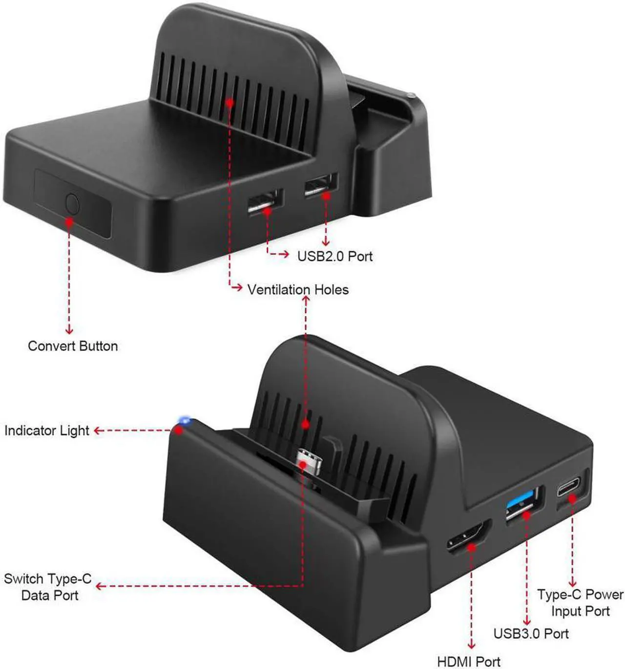 Alt view image 3 of 6 - Switch TV Dock Portable Charging Stand for Nintendo SwitchCompact Switch to HDMI AdapterMini Switch Docking Station with Extra USB 30 Port Replacement Charging Dock for Nintendo Switch