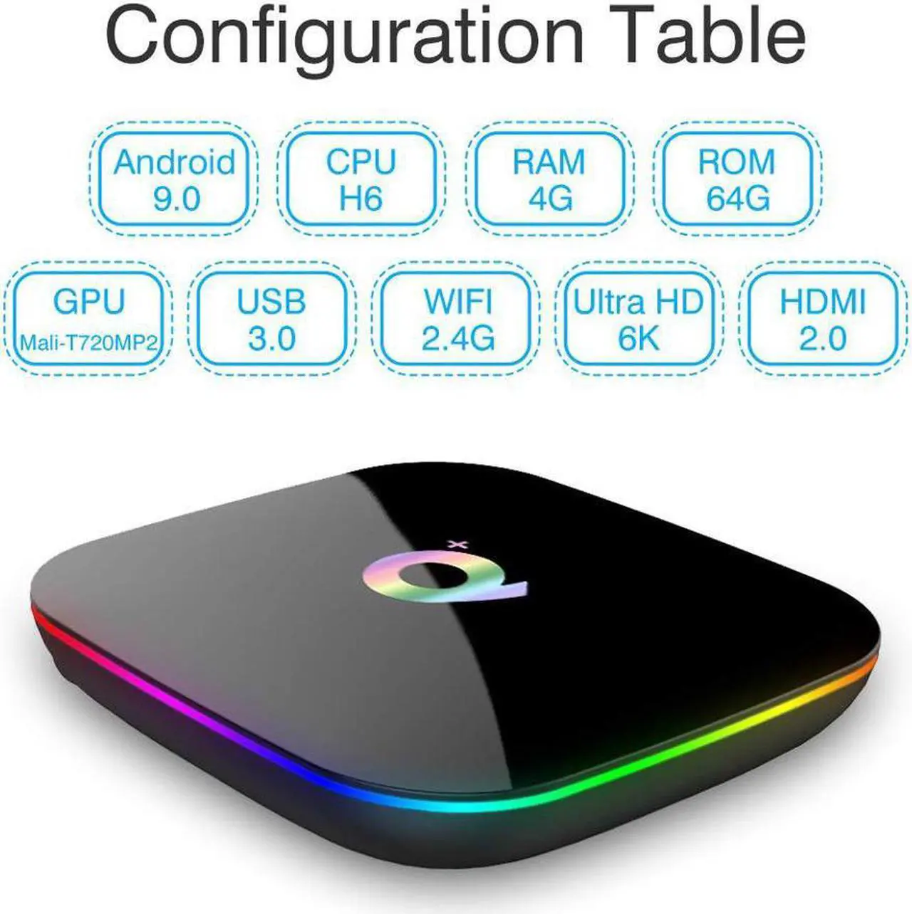 Alt view image 2 of 7 - Android 9.0 Smart TV Box, 4GB RAM 32GB ROM Q Plus H6 Quad-core cortex-A53 Frequency 2G Mali-T720MP2 WiFi 2.4GHz Support 6K H.265 HDMI 2.0 Output Ethernet RJ-45 with USB 3.0