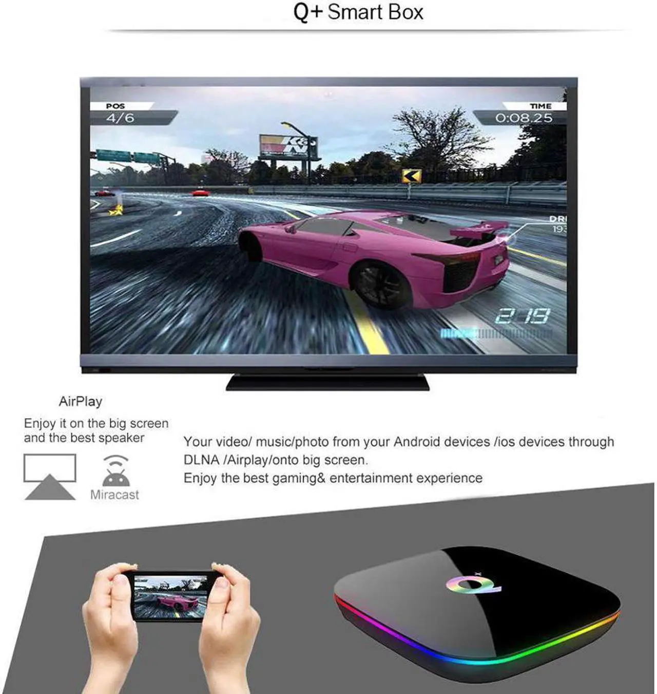 Alt view image 6 of 7 - Android 9.0 Smart TV Box, 4GB RAM 32GB ROM Q Plus H6 Quad-core cortex-A53 Frequency 2G Mali-T720MP2 WiFi 2.4GHz Support 6K H.265 HDMI 2.0 Output Ethernet RJ-45 with USB 3.0