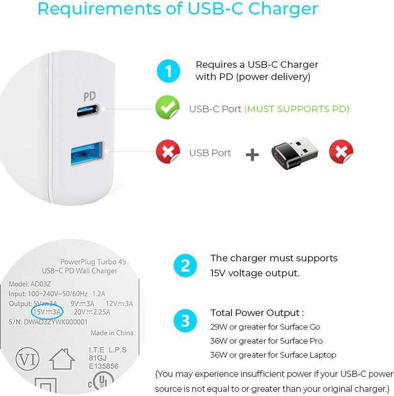 Alt view image 5 of 7 - Surface Connect to USB-C Charging Cable for Microsoft Surface Pro 7 6 5 4 3 / Surface Book 1 / Surface Laptop 1 / Laptop 2 / Surface Go Works with USB-C PD Charger 3A 15V - 5FT