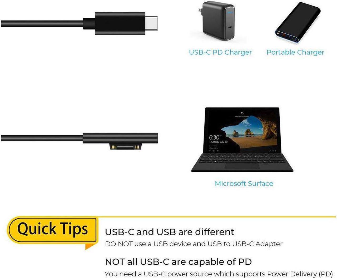 Alt view image 6 of 7 - Surface Connect to USB-C Charging Cable for Microsoft Surface Pro 7 6 5 4 3 / Surface Book 1 / Surface Laptop 1 / Laptop 2 / Surface Go Works with USB-C PD Charger 3A 15V - 5FT