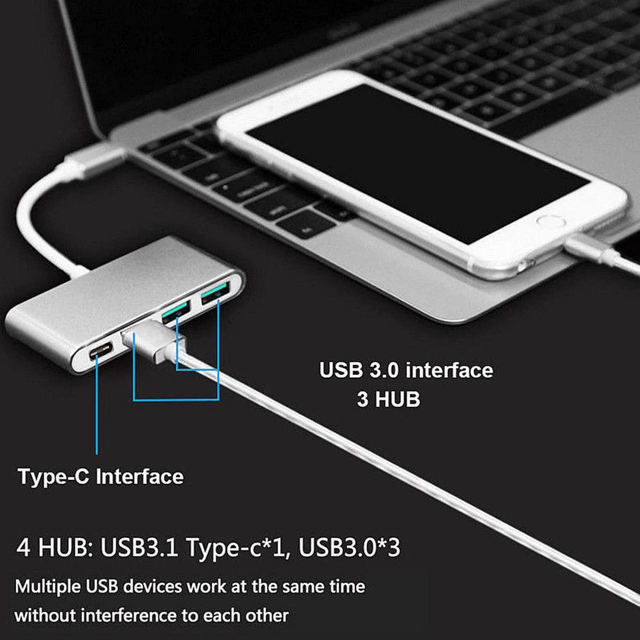 4 in 1 USB 3.0 Hub TYPE-C to HUB3.0 Charger Multiport Thunderbolt Adapter for New Macbook Pro For  PC Wholesale 2019 New