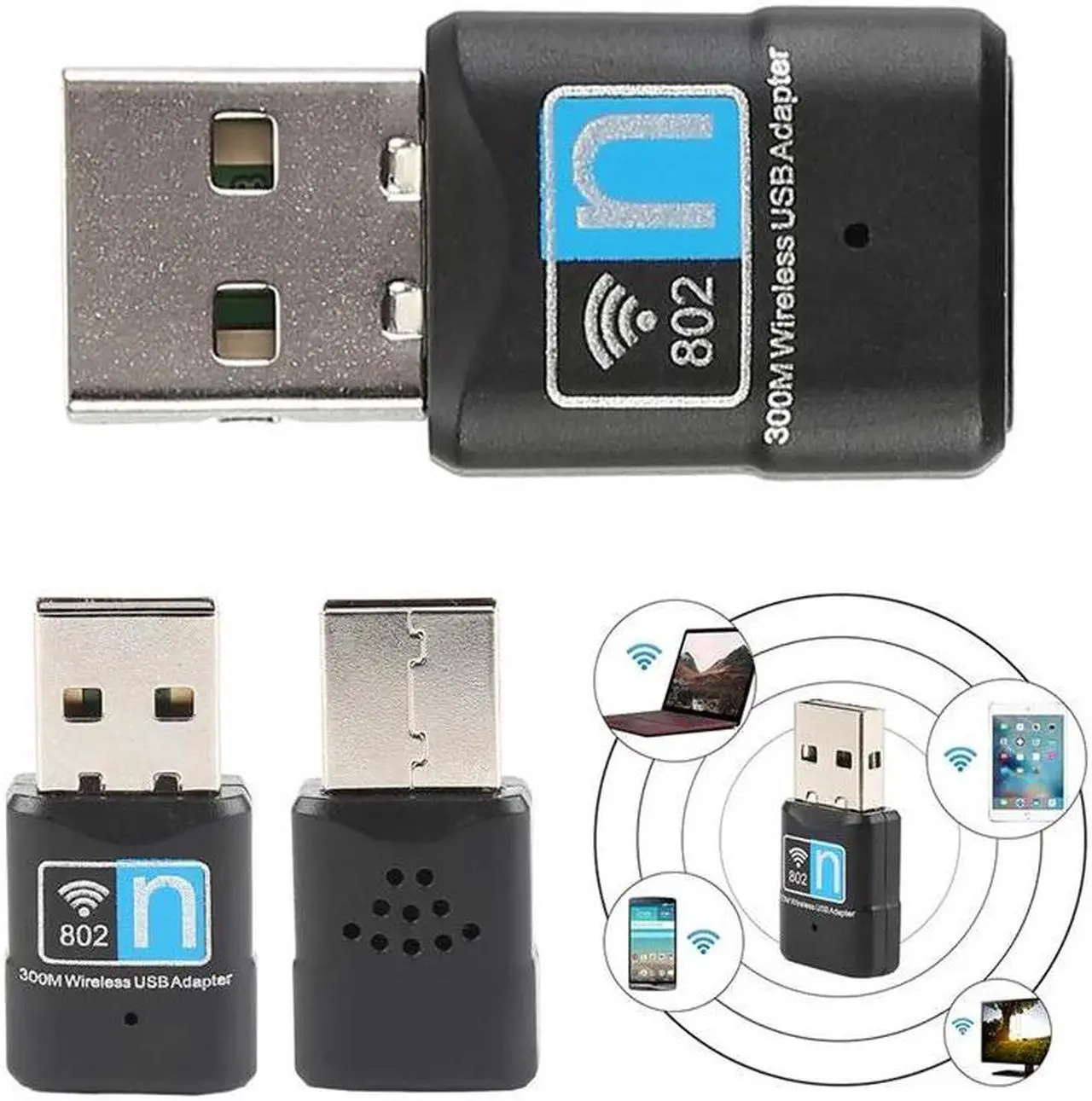 Alt view image 2 of 5 - Wireless WiFi Adapter Black USB Internet Network Card Mini Receiver 300Mbps Signal Adapter Wi-Fi Dongle Antenna Networking