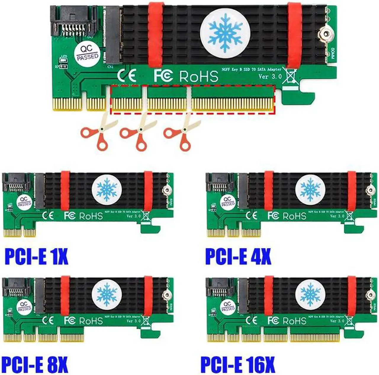 Alt view image 4 of 6 - NGFF M.2 B Key SATA-Bus SSD to SATA3 Adapter PCI Express x1 x4 x8 x16 Slot SATA Cable Heatsink Suppor 2230 2242 2260 2280 M2 SSD