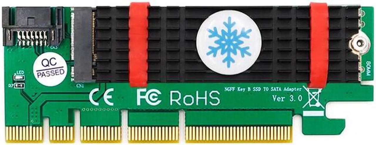 Alt view image 3 of 6 - NGFF M.2 B Key SATA-Bus SSD to SATA3 Adapter PCI Express x1 x4 x8 x16 Slot SATA Cable Heatsink Suppor 2230 2242 2260 2280 M2 SSD